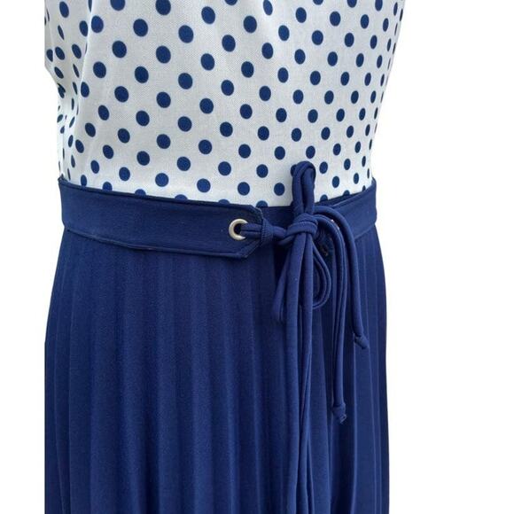 Vintage Blue Polka Dot 60s Large Dress - Picture 3 of 10